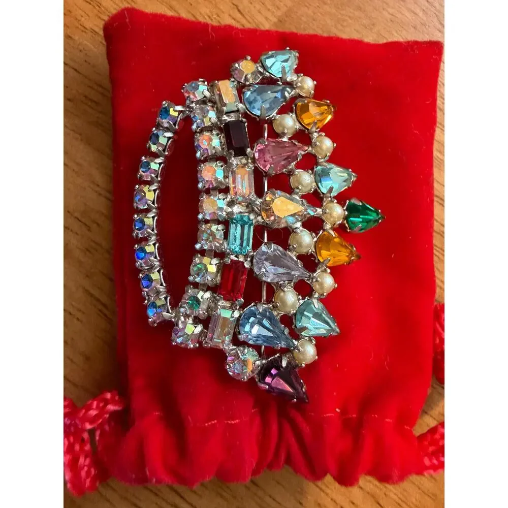 Vintage Signed B. David Rhinestone Crown Brooch 1955 - 1965 Costume Jewelry